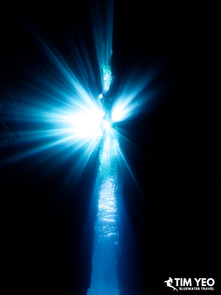 Sunburst shining through the opening above Leru Cut