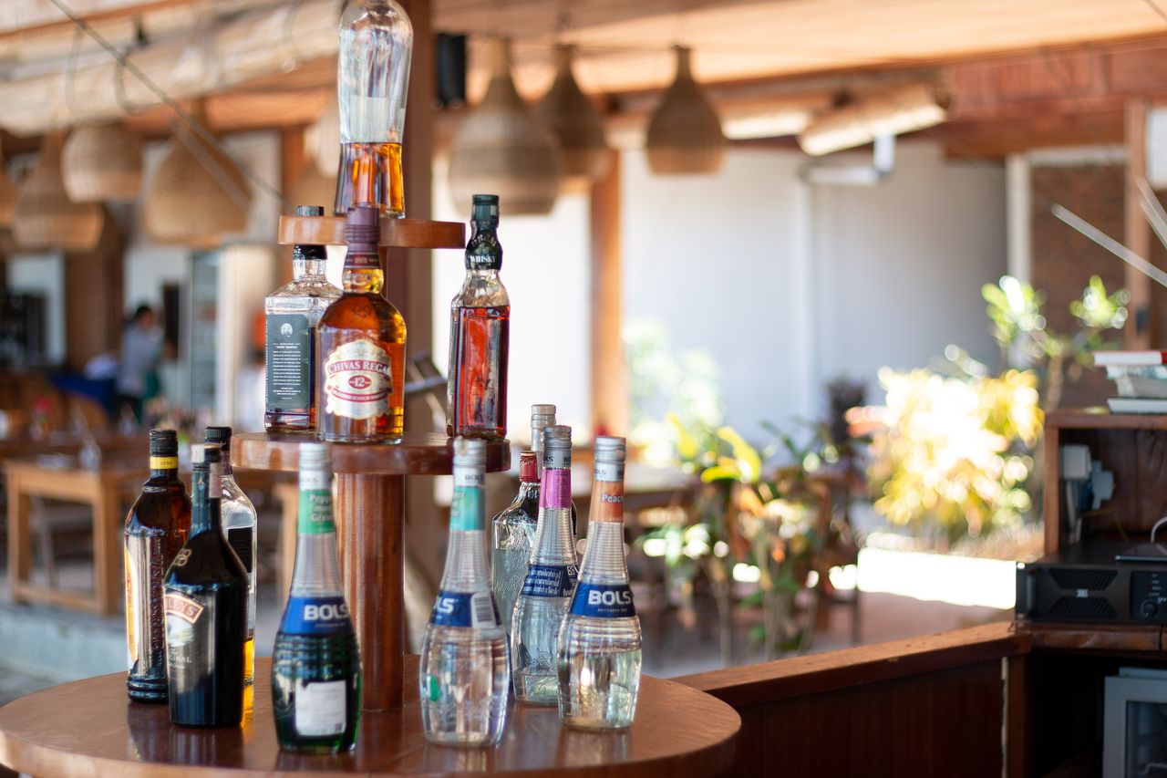 A selection of spirits and drinks at the bar area