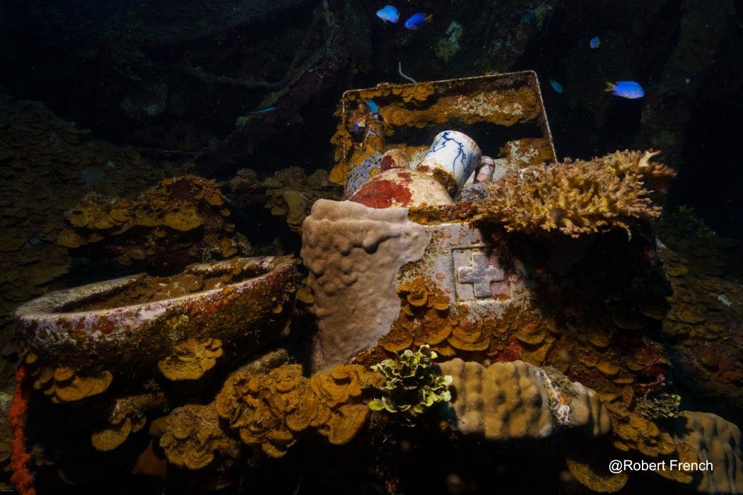 The overall winning photo in the Bluewater Travel Truk Lagoon photo contest by Robert French – a medical kit found on a shipwreck.