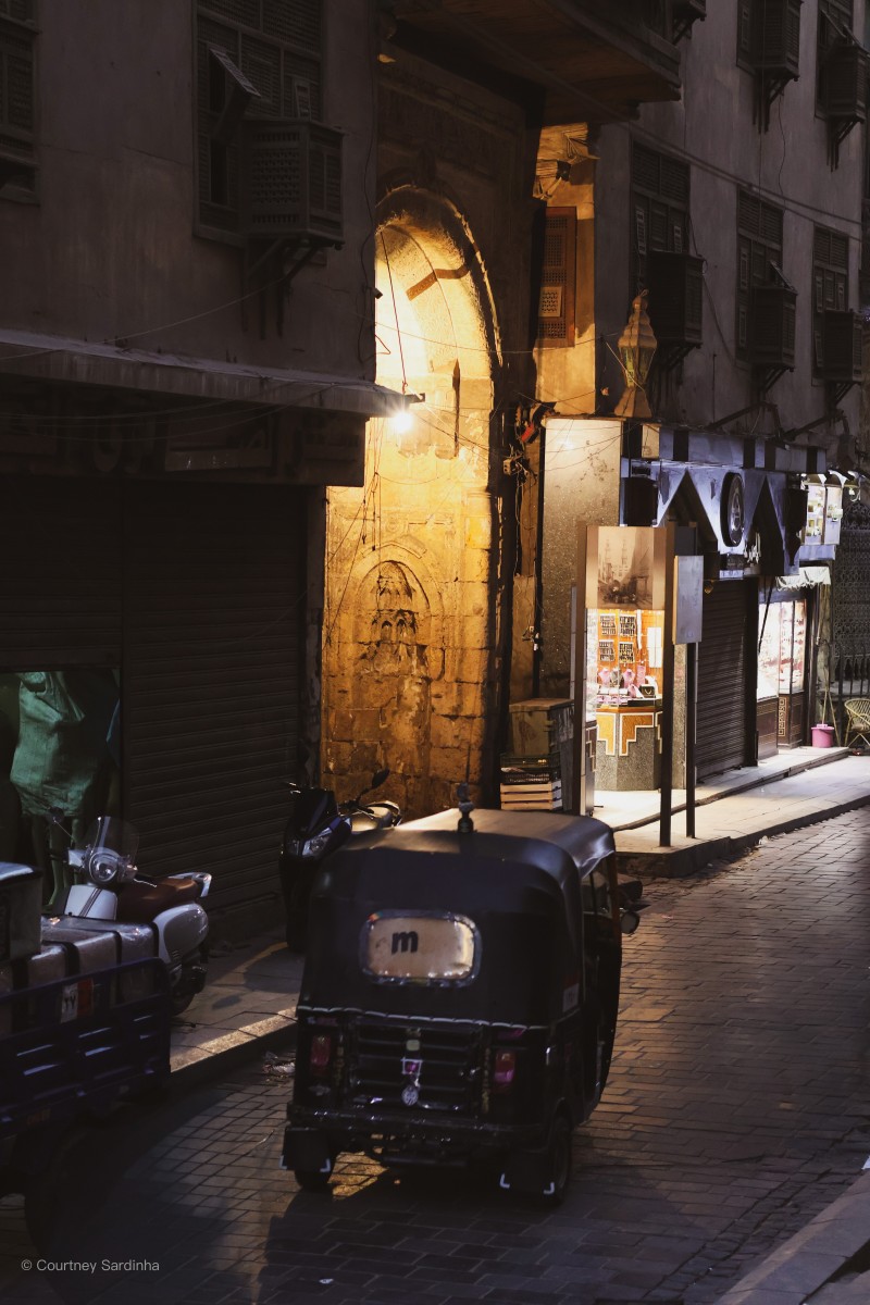 Narrow alleyway at night in Cairo, Egypt