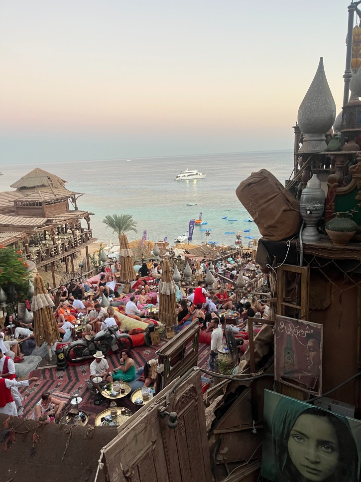 Farsha Cafe at sunset overlooking the Red Sea, Sharm el-Sheikh, Egypt