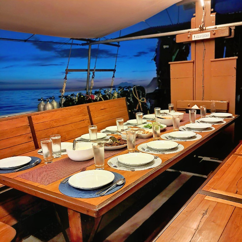 Dining area of EcoXplorer liveaboard